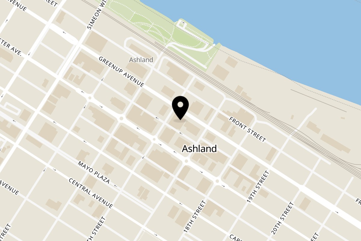 Map showing the location of Jerk Riley’s Billiards and Irish Pub on 1612 Greenup Ave in Ashland